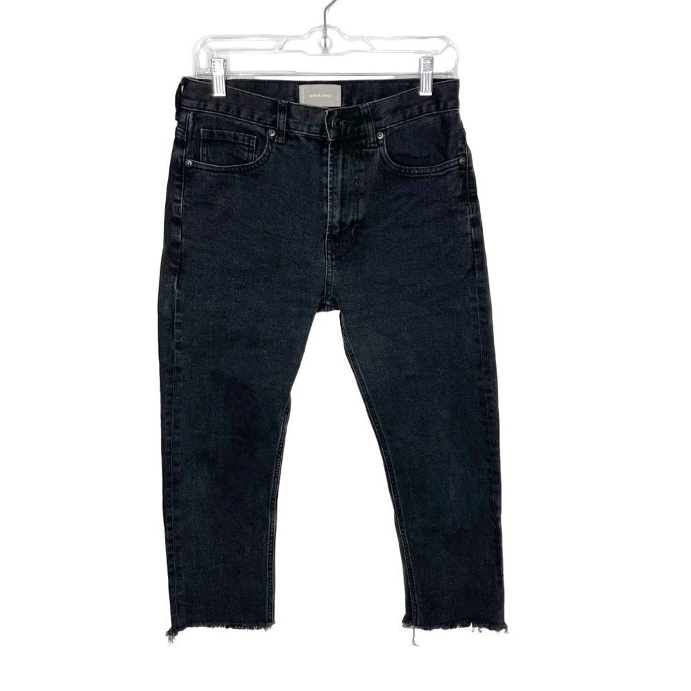 Everlane Women faded black boyfriend jeans crop Capri Size 26 Raw hem